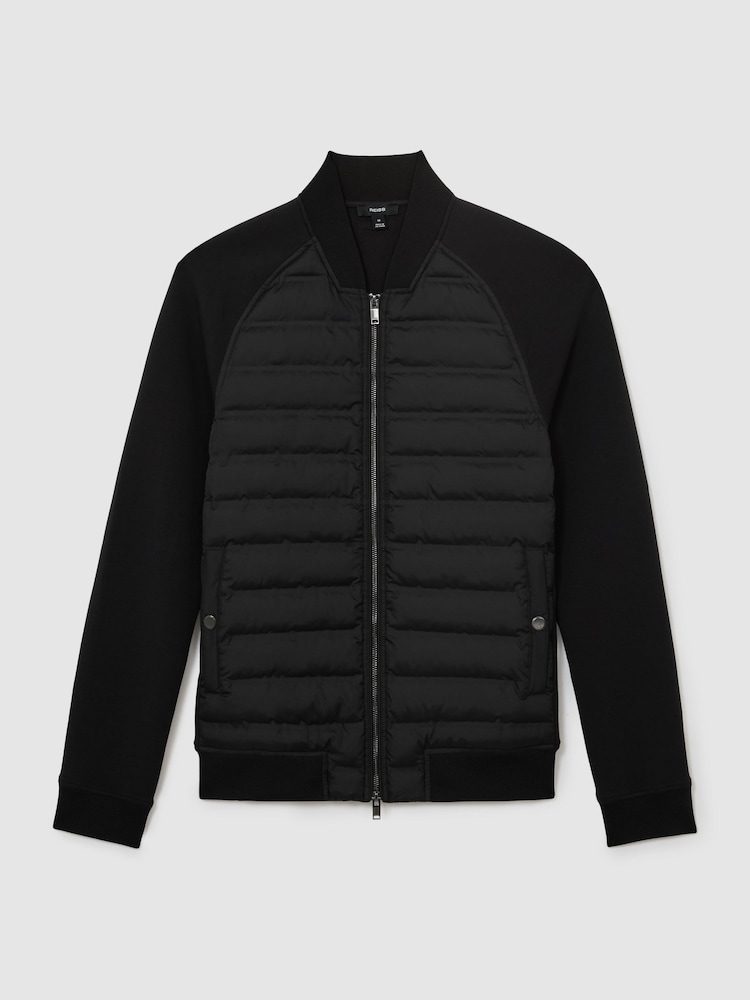 Reiss Black Rami Quilted Hybrid Bomber Jacket - Image 2 of 6 Reiss Black Rami Quilted Hybrid Bomber Jacket - Image 2 of 6