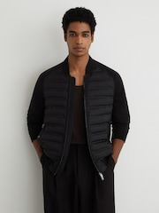 Reiss Black Rami Quilted Hybrid Bomber Jacket - Image 3 of 6