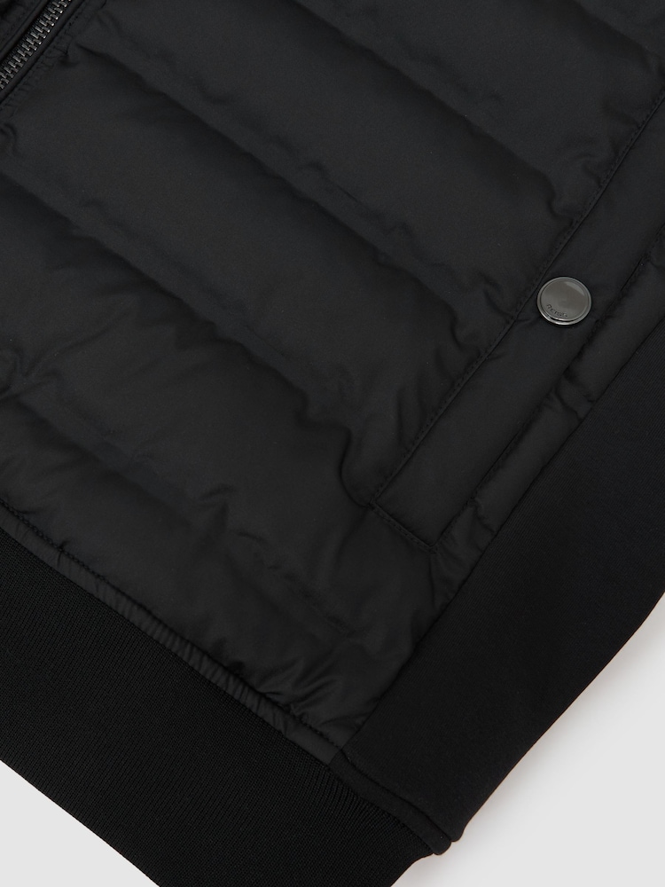 Reiss Black Rami Quilted Hybrid Bomber Jacket - Image 6 of 6 Reiss Black Rami Quilted Hybrid Bomber Jacket - Image 6 of 6