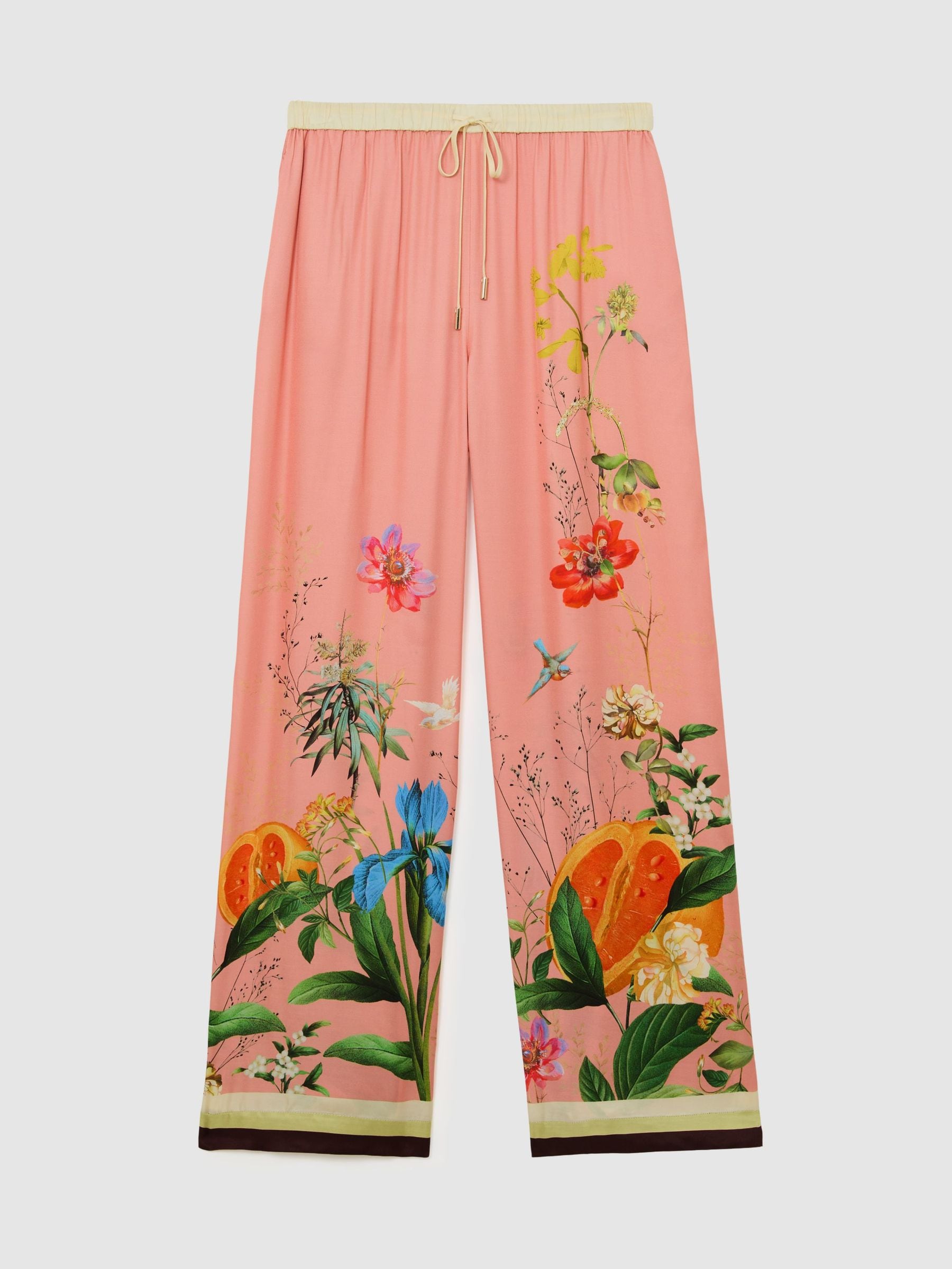 Buy Reiss Pink Milos Tropical Scarf-Print Wide-Leg Trousers from