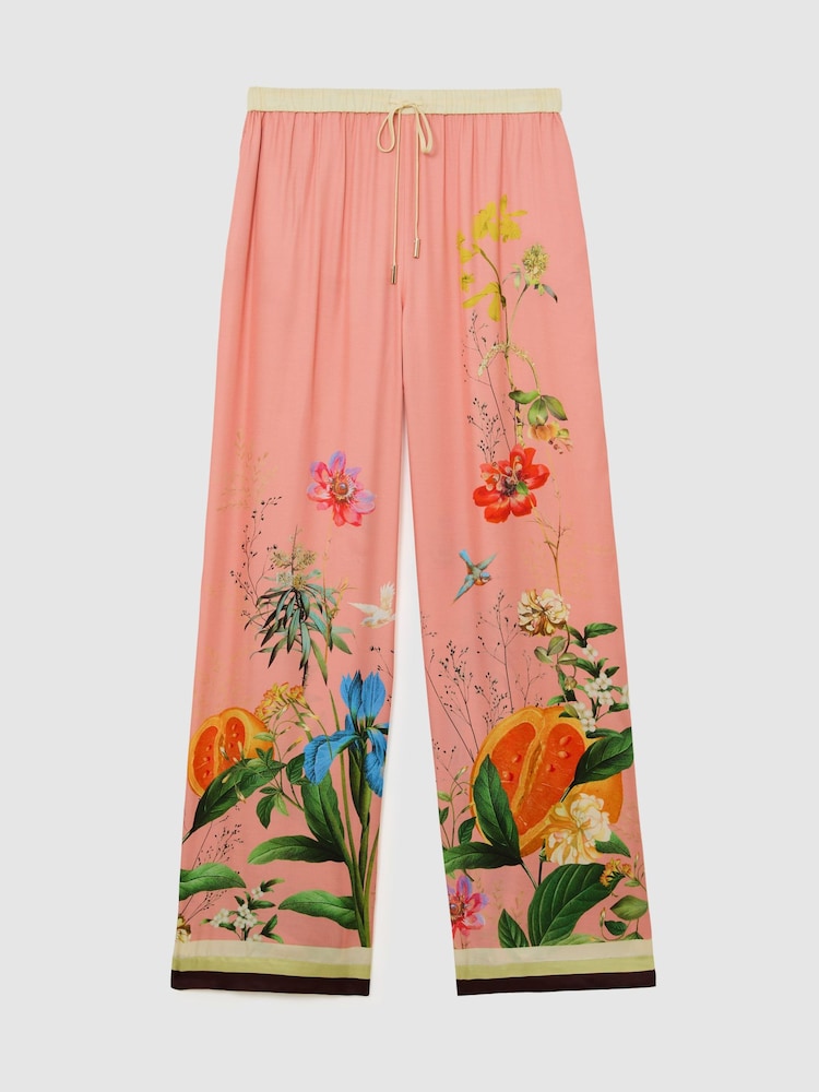 Reiss Pink Milos Tropical Scarf-Print Wide-Leg Trousers - Image 2 of 7