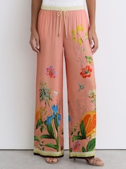 Reiss Pink Milos Tropical Scarf-Print Wide-Leg Trousers - Image 3 of 7