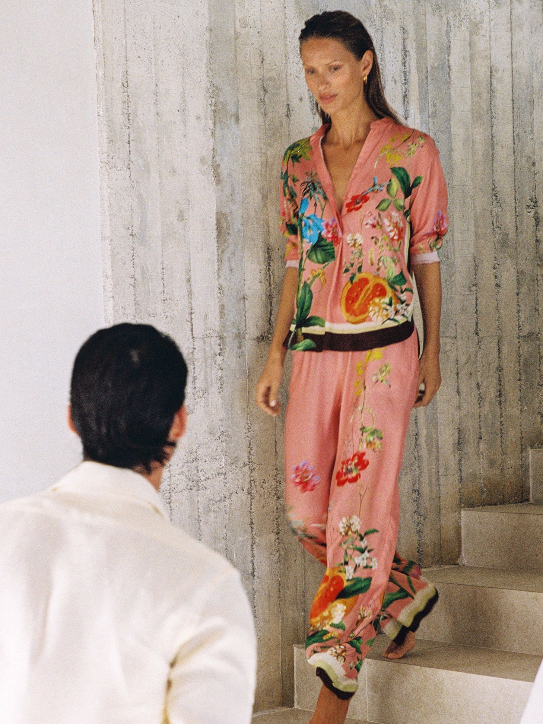 Buy Reiss Pink Milos Tropical Scarf-Print Wide-Leg Trousers from
