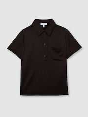 Reiss Chocolate Brown Polly Silk Half-Button Short-Sleeve Shirt - Image 2 of 7