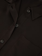 Reiss Chocolate Brown Polly Silk Half-Button Short-Sleeve Shirt - Image 7 of 7