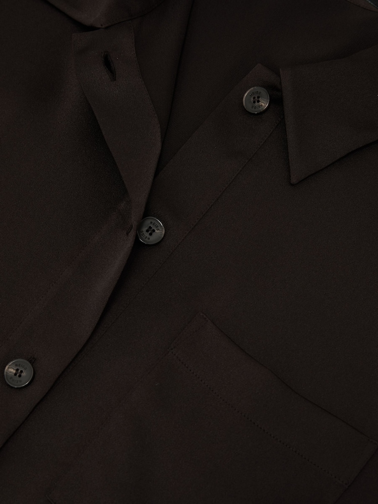 Reiss Chocolate Brown Polly Silk Half-Button Short-Sleeve Shirt - Image 7 of 7