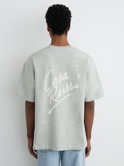 Reiss Sage Casa Cotton Logo Short-Sleeve Relaxed T-Shirt - Image 1 of 5