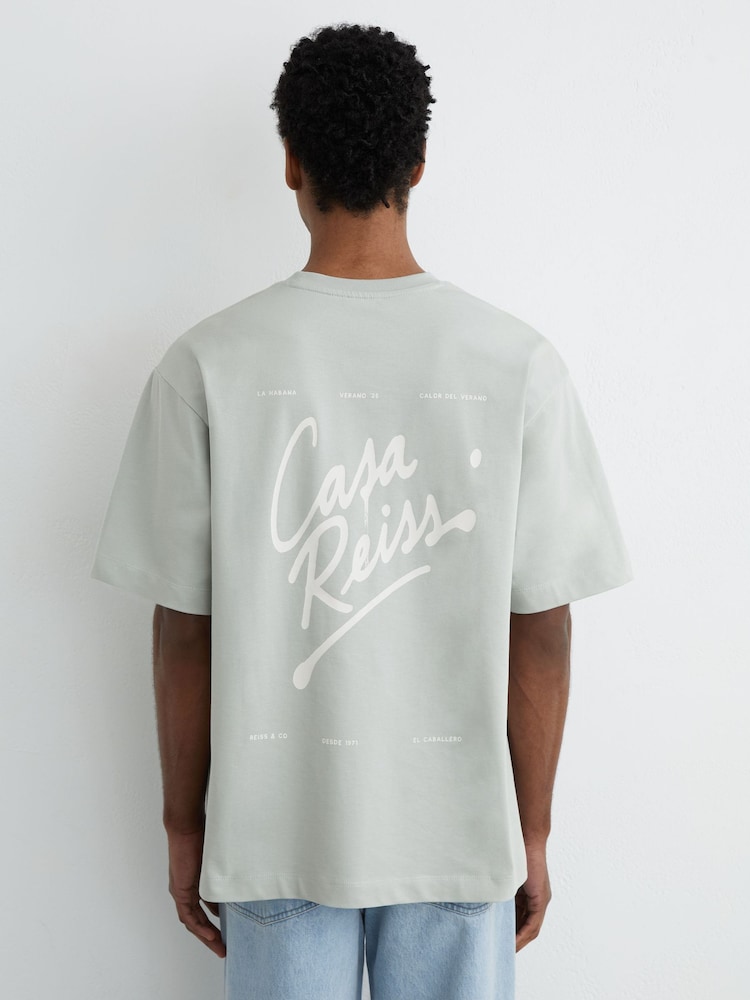 Reiss Sage Casa Cotton Logo Short-Sleeve Relaxed T-Shirt - Image 1 of 5