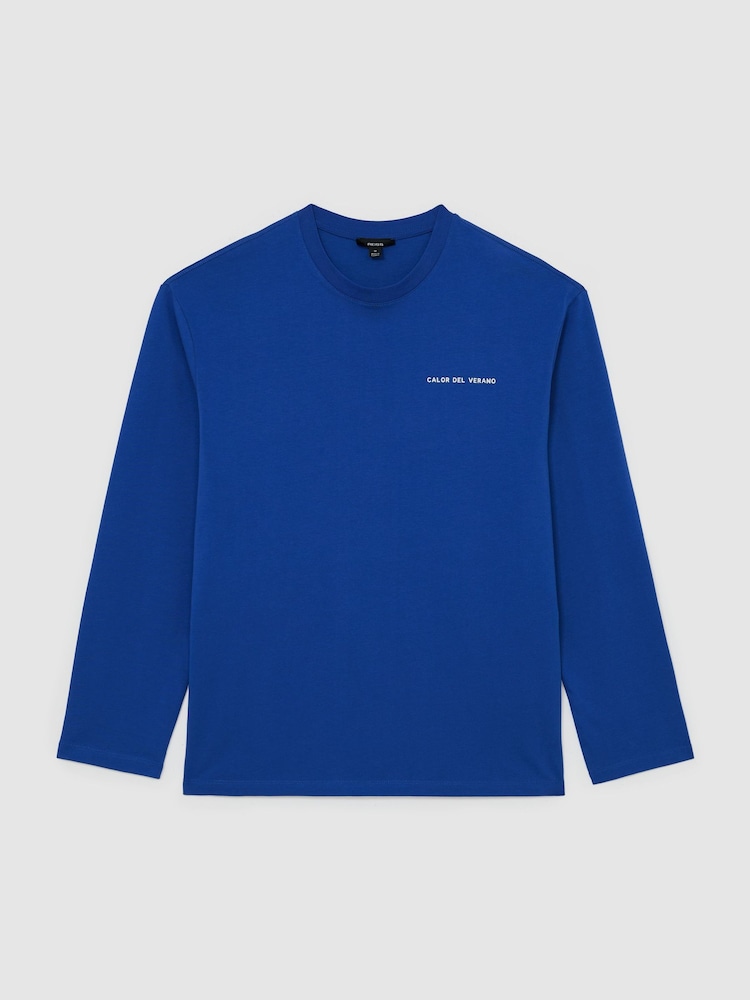 Reiss Bright Blue Palma Cotton Logo Long-Sleeve Relaxed T-Shirt - Image 2 of 6 Reiss Bright Blue Palma Cotton Logo Long-Sleeve Relaxed T-Shirt - Image 2 of 6