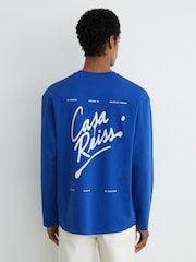 Reiss Bright Blue Palma Cotton Logo Long-Sleeve Relaxed T-Shirt - Image 3 of 6