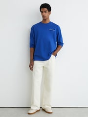Reiss Bright Blue Palma Cotton Logo Long-Sleeve Relaxed T-Shirt - Image 4 of 6