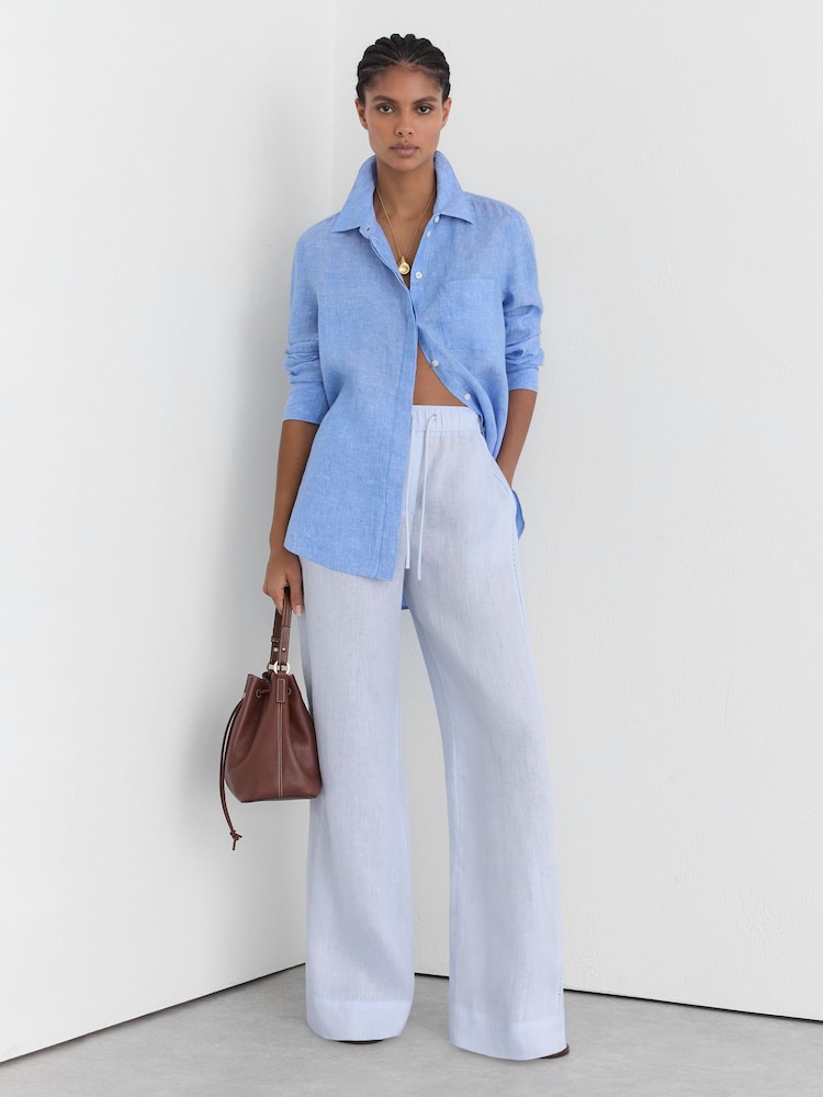 銀藍色 - Reiss Riley Linen Ladder-Embroidery Wide-Leg Trousers - 圖片 1，共 8