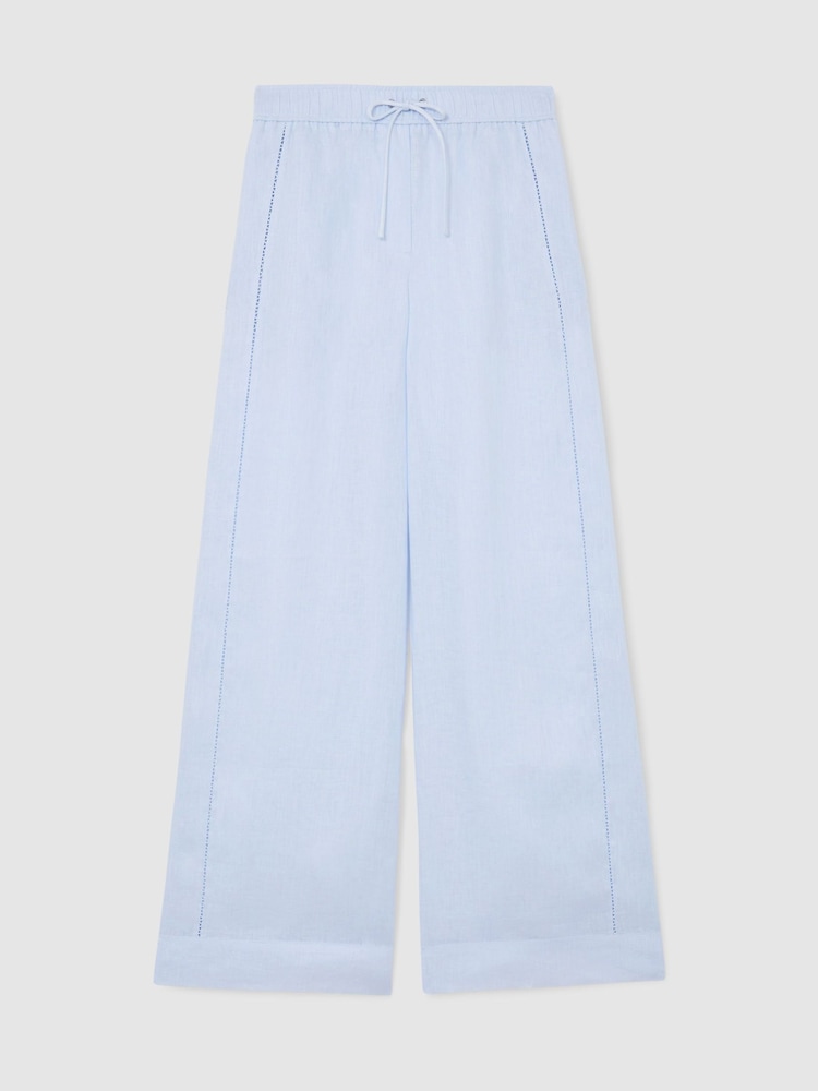 銀藍色 - Reiss Riley Linen Ladder-Embroidery Wide-Leg Trousers - 圖片 2，共 8