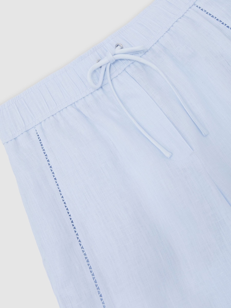 銀藍色 - Reiss Riley Linen Ladder-Embroidery Wide-Leg Trousers - 圖片 8，共 8