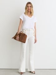 Reiss White Athena Button-Detail Flared Jeans - Image 1 of 8