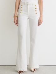 Reiss White Athena Button-Detail Flared Jeans - Image 3 of 8