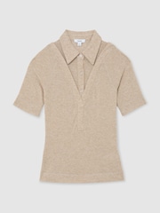 Reiss Oatmeal Neutral Shona Collar-Insert Jersey-Knit Top with Wool - Image 2 of 6
