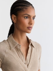 Reiss Oatmeal Neutral Shona Collar-Insert Jersey-Knit Top with Wool - Image 4 of 6