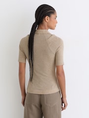 Reiss Oatmeal Neutral Shona Collar-Insert Jersey-Knit Top with Wool - Image 5 of 6