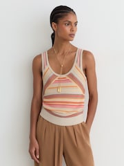 Reiss Neutral/Coral Miriam Striped Knit Scoop-Neck Vest - Image 1 of 7
