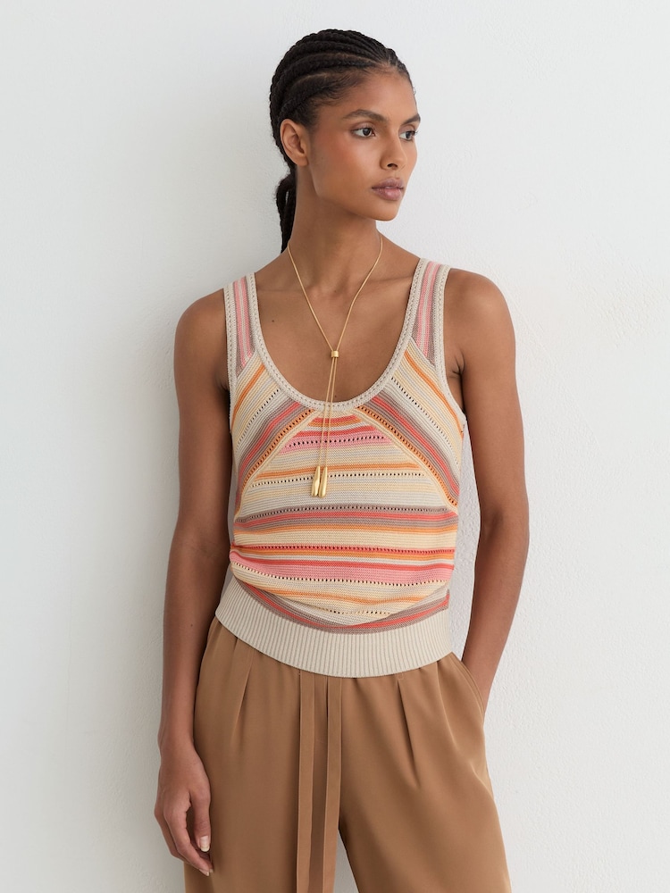 Reiss Neutral/Coral Miriam Striped Knit Scoop-Neck Vest - Image 1 of 7