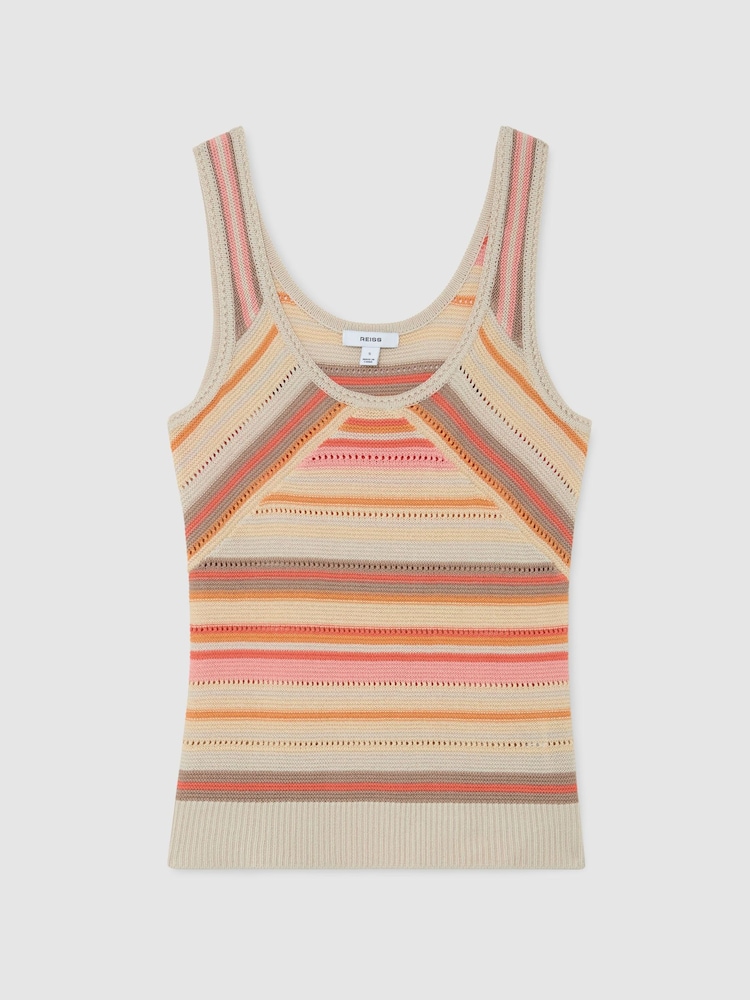 Reiss Neutral/Coral Miriam Striped Knit Scoop-Neck Vest - Image 2 of 7