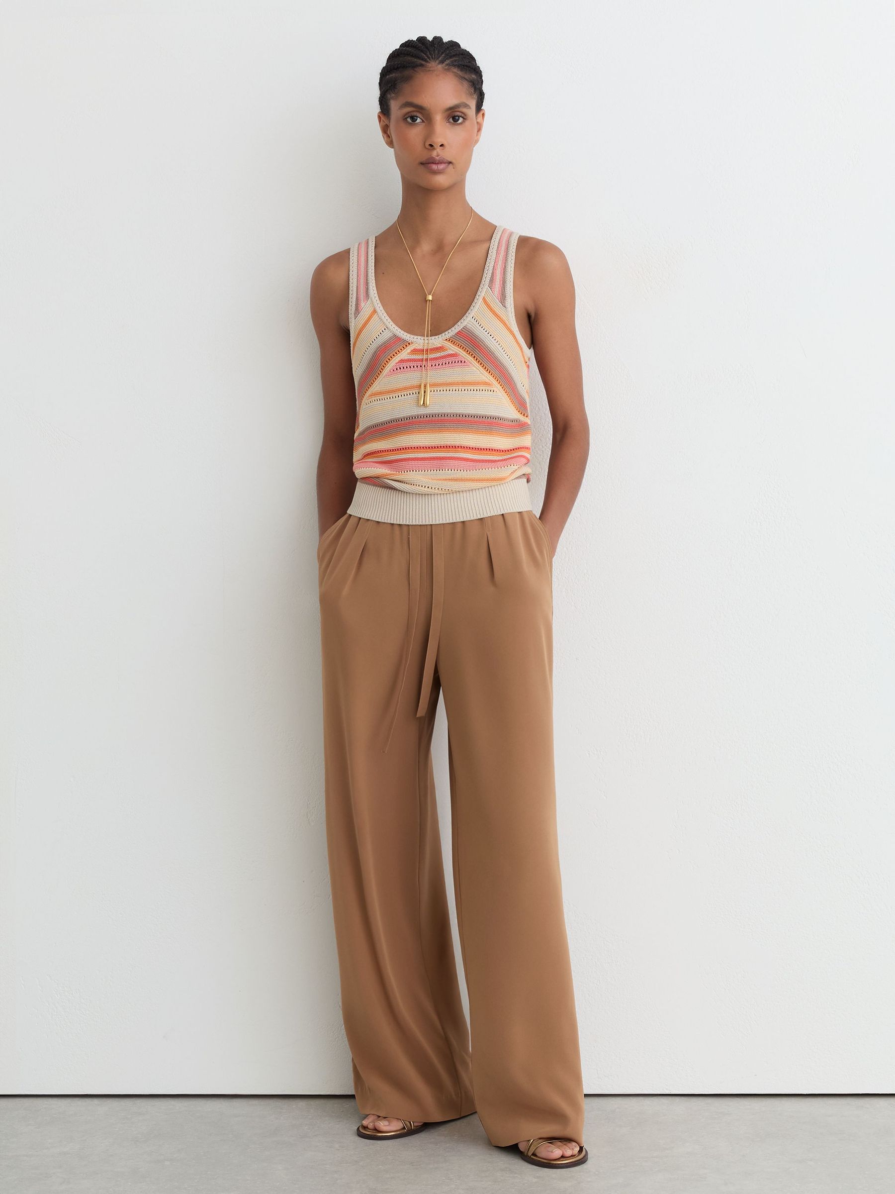 Buy Reiss Neutral/Coral Miriam Striped Knit Scoop-Neck Vest from