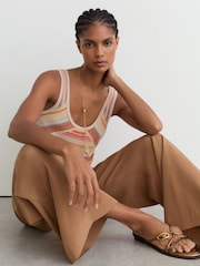 Reiss Neutral/Coral Miriam Striped Knit Scoop-Neck Vest - Image 6 of 7