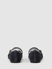 Reiss Navy Eliza Suede Croc-Embossed Ballet Flats - Image 4 of 5