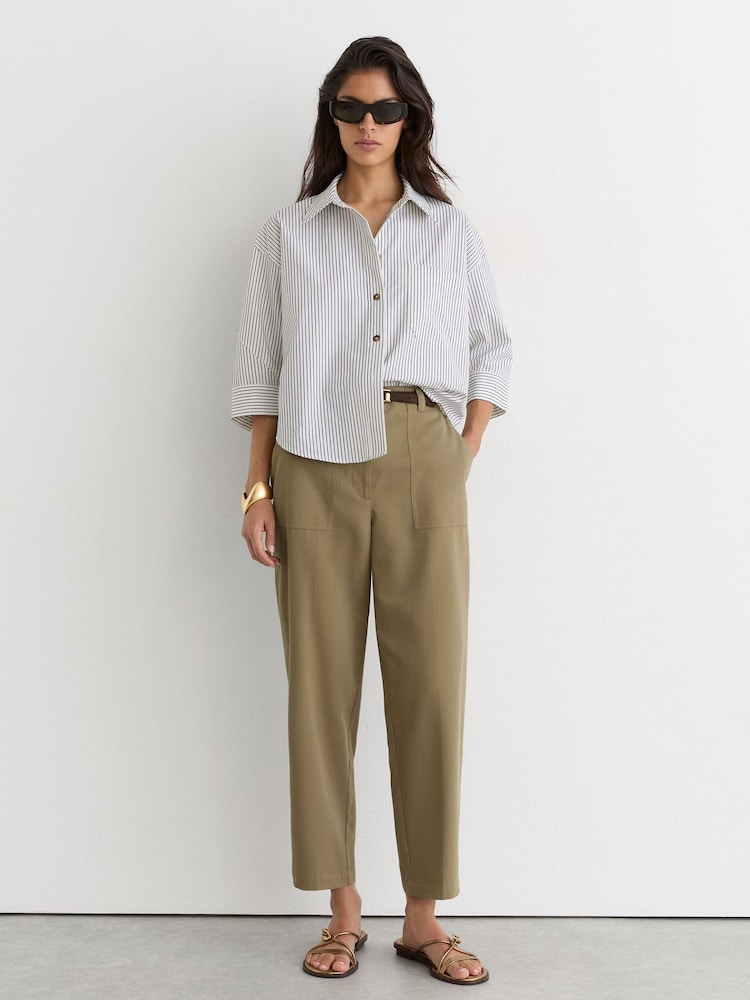 Reiss Khaki Green Kasia Cotton-Lyocell Tapered Trousers - Image 1 of 7 Reiss Khaki Green Kasia Cotton-Lyocell Tapered Trousers - Image 1 of 7