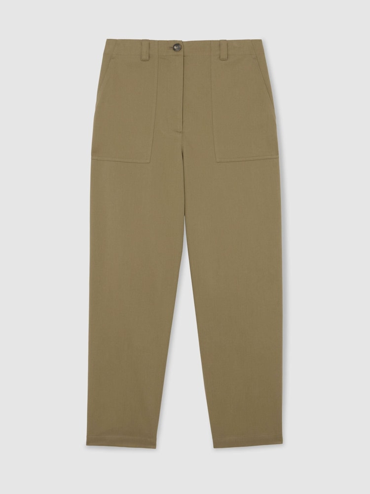 Reiss Khaki Green Kasia Cotton-Lyocell Tapered Trousers - Image 2 of 7 Reiss Khaki Green Kasia Cotton-Lyocell Tapered Trousers - Image 2 of 7
