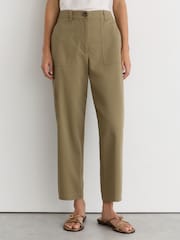 Reiss Khaki Green Kasia Cotton-Lyocell Tapered Trousers - Image 4 of 7