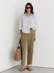 Reiss Khaki Green Kasia Cotton-Lyocell Tapered Trousers - Image 6 of 7