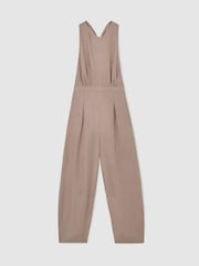 Reiss Taupe Neutral Yasmin Lyocell Cross-Back Barrel-Leg Jumpsuit - Image 2 of 7