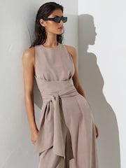 Reiss Taupe Neutral Yasmin Lyocell Cross-Back Barrel-Leg Jumpsuit - Image 3 of 7