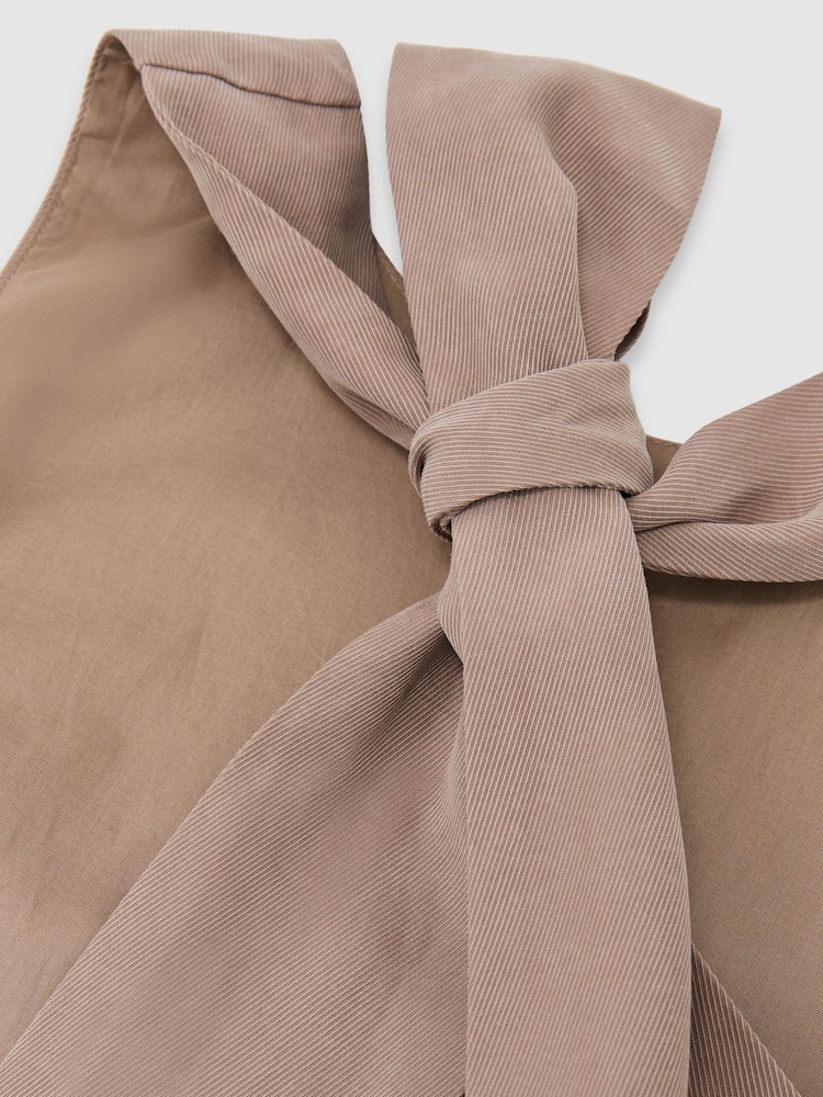 Reiss Taupe Neutral Yasmin Lyocell Cross-Back Barrel-Leg Jumpsuit - Image 7 of 7 Reiss Taupe Neutral Yasmin Lyocell Cross-Back Barrel-Leg Jumpsuit - Image 7 of 7