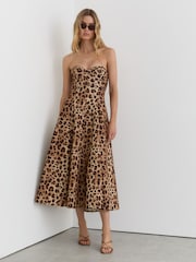 Reiss Neutral Ramona Strapless Leopard-Print Corset Midi Dress - Image 1 of 7
