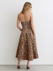 Reiss Neutral Ramona Strapless Leopard-Print Corset Midi Dress - Image 4 of 7