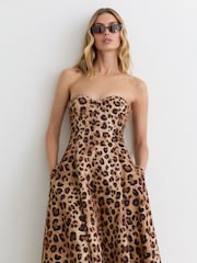 Reiss Neutral Ramona Strapless Leopard-Print Corset Midi Dress - Image 5 of 7
