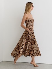 Reiss Neutral Ramona Strapless Leopard-Print Corset Midi Dress - Image 6 of 7