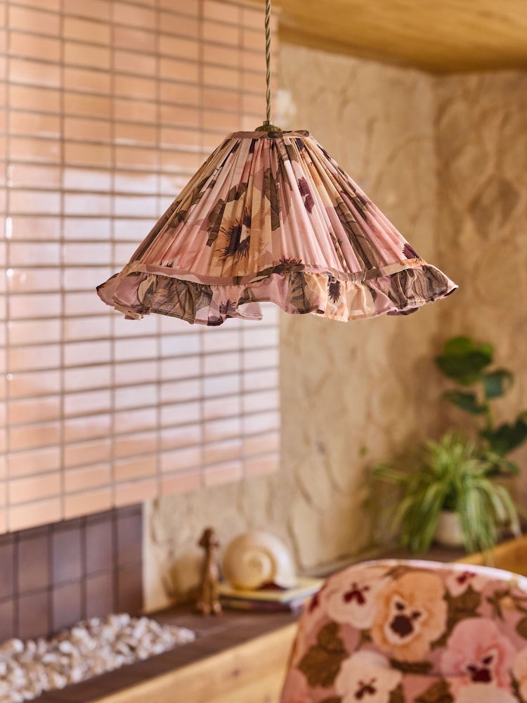 Poodle & Blonde Pink Floral Print Easy Fit Shade Ceiling Light - Image 2 of 6 Poodle & Blonde Pink Floral Print Easy Fit Shade Ceiling Light - Image 2 of 6