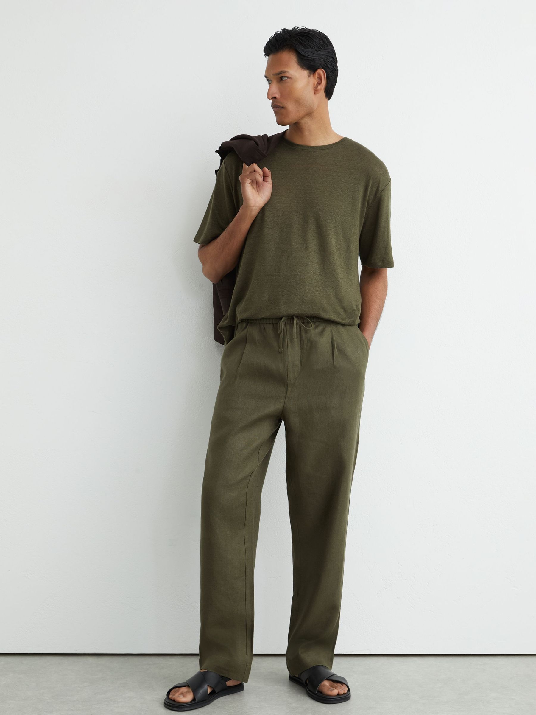 Buy Ivy Green - Reiss Barges Linen Relaxed-Fit Drawstring Trousers
