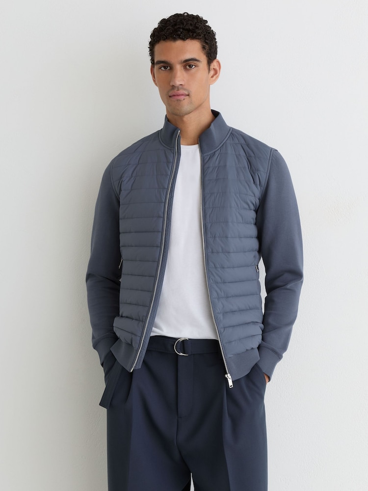 Reiss Airforce Blue Freddie Hybrid Quilt and Interlock Zip Jacket - Image 1 of 6