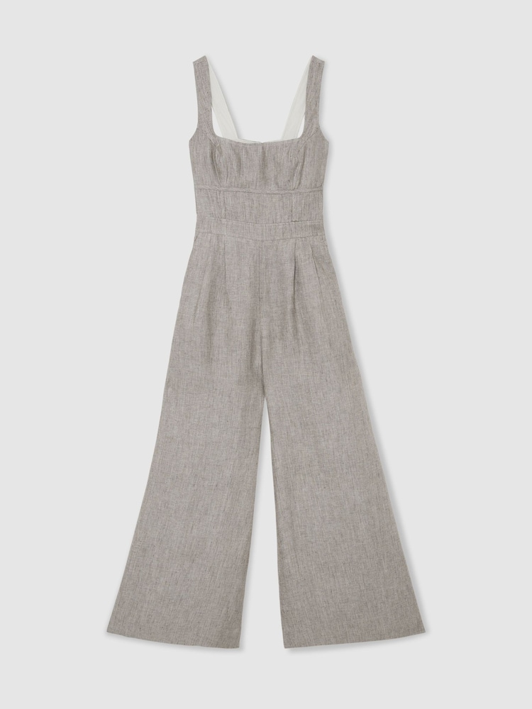 Reiss Neutral Flora Petite Linen Structured Wide-Leg Jumpsuit - Image 2 of 10