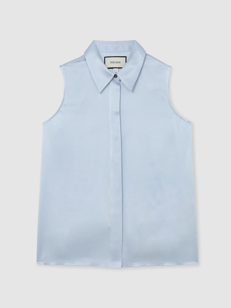 Reiss Light Blue Amelia Silk Sleeveless Shirt - Image 2 of 7