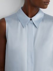 Reiss Light Blue Amelia Silk Sleeveless Shirt - Image 4 of 7