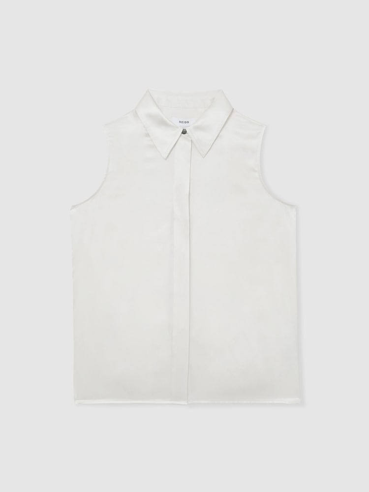 Reiss Ivory Amelia Silk Sleeveless Shirt - Image 2 of 6