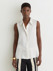 Reiss Ivory Amelia Silk Sleeveless Shirt - Image 3 of 6