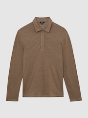 Reiss Brown Pembroke Linen Long-Sleeve Knitted Polo Shirt - Image 2 of 6