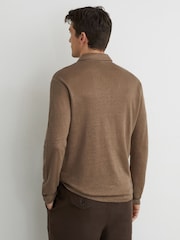 Reiss Brown Pembroke Linen Long-Sleeve Knitted Polo Shirt - Image 5 of 6
